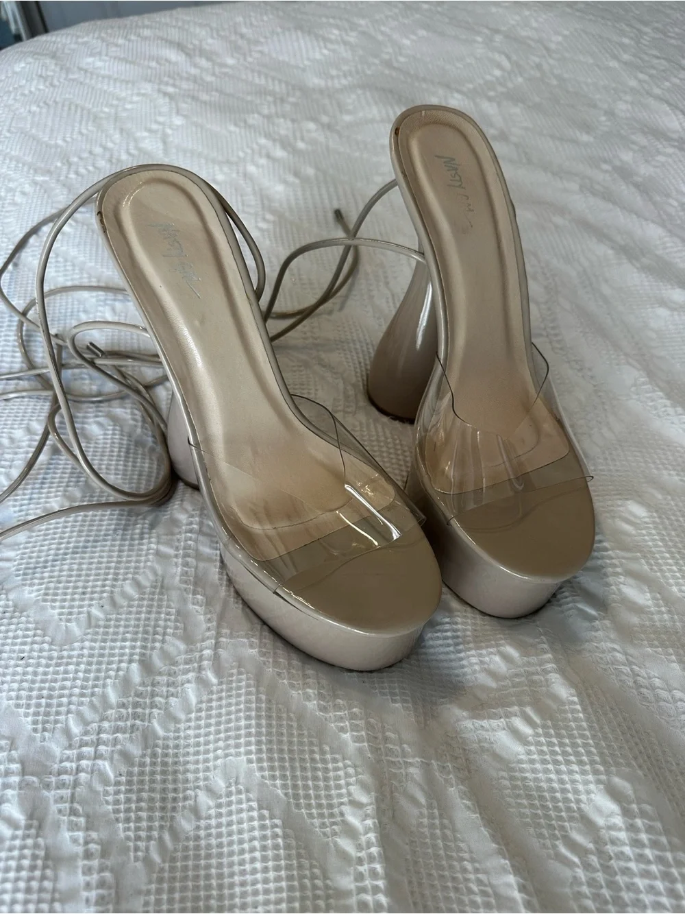 Nasty Gal Ikrush Julia Extreme Platform Strappy High Heels in Nude Size 7